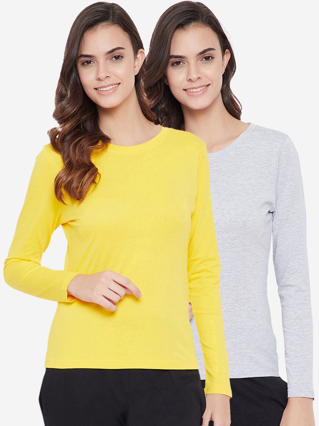 Clovia Women Pack Of 2 Solid Pure Cotton Lounge T-Shirts Price in India