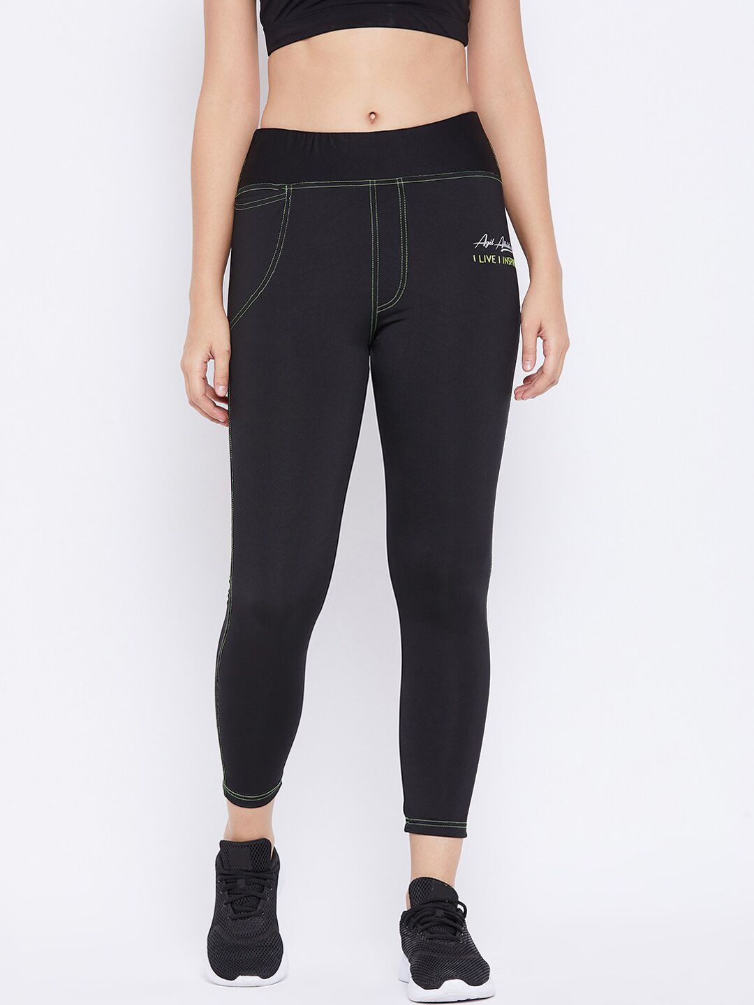 AGIL ATHLETICA Women Black Solid Dry-Fit Sports Tights Price in India