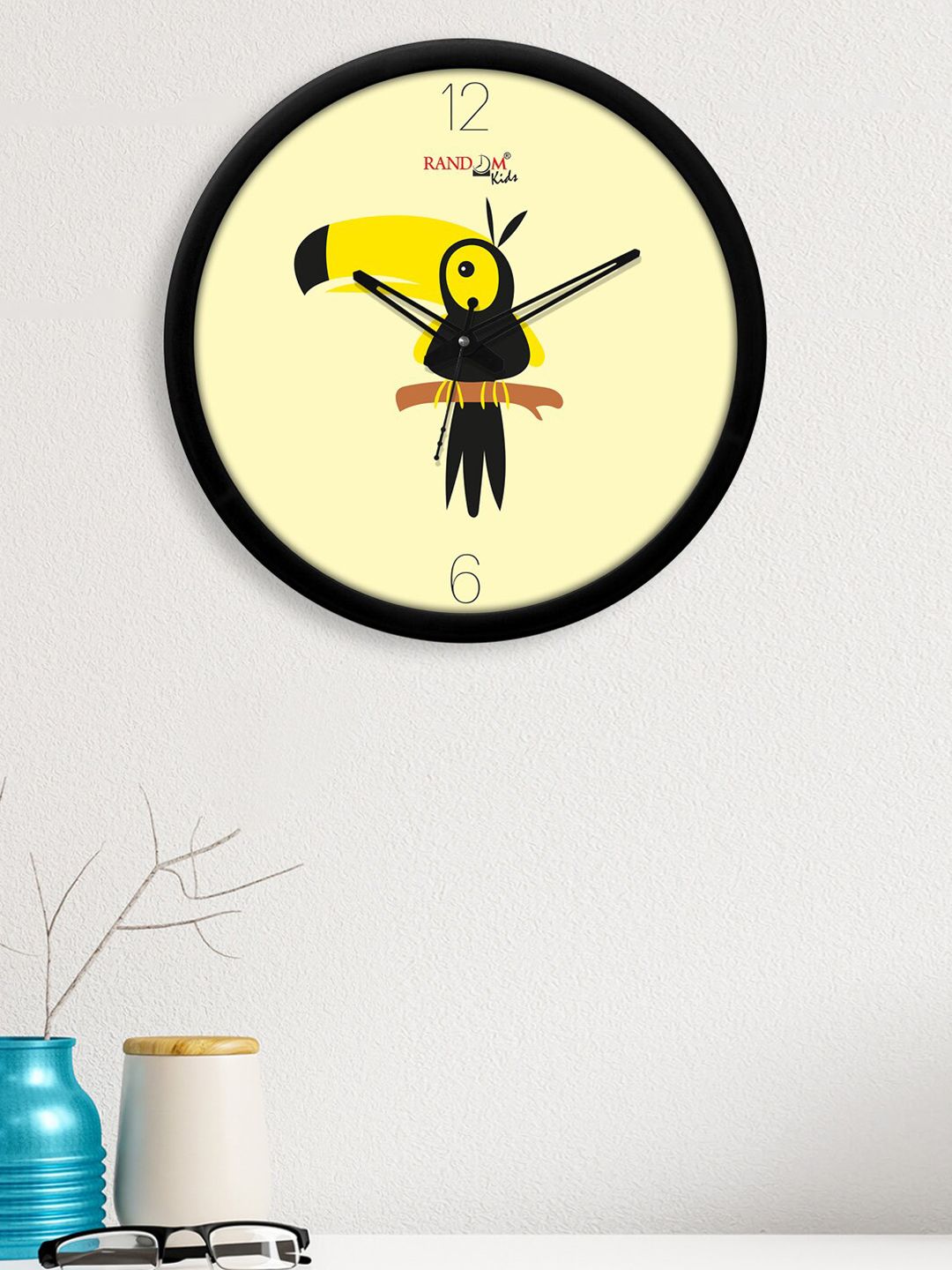 RANDOM Black & Yellow Printed 30.48 cm Contemporary Wall Clock Price in India