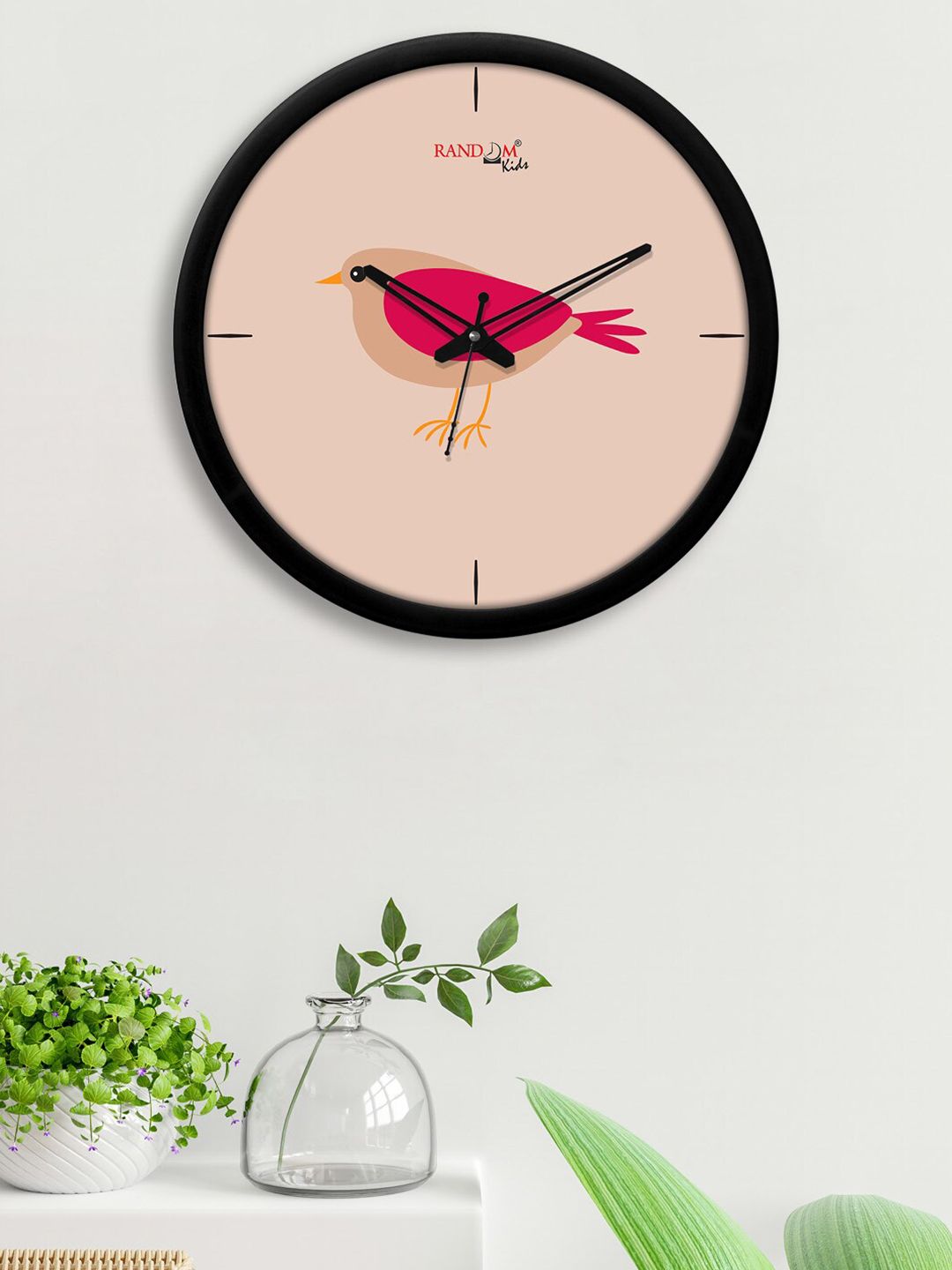 RANDOM Pink & Black Printed 30.48 cm Contemporary Wall Clock Price in India