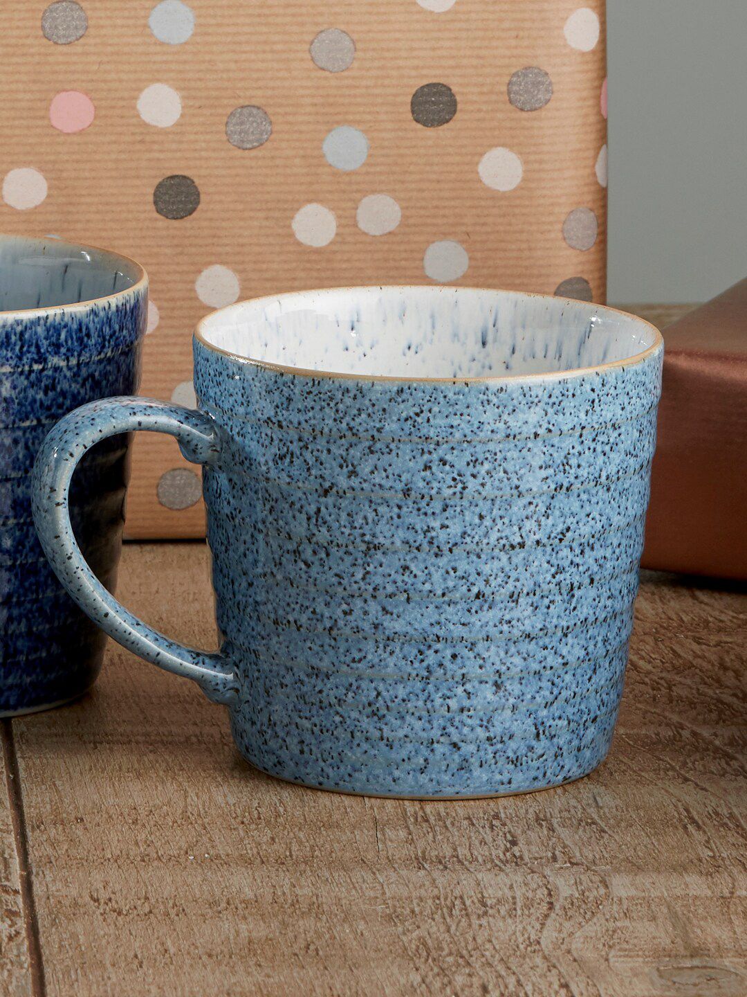 Denby Blue & Black Handcrafted Printed Glossy Ceramic Mug Price in India
