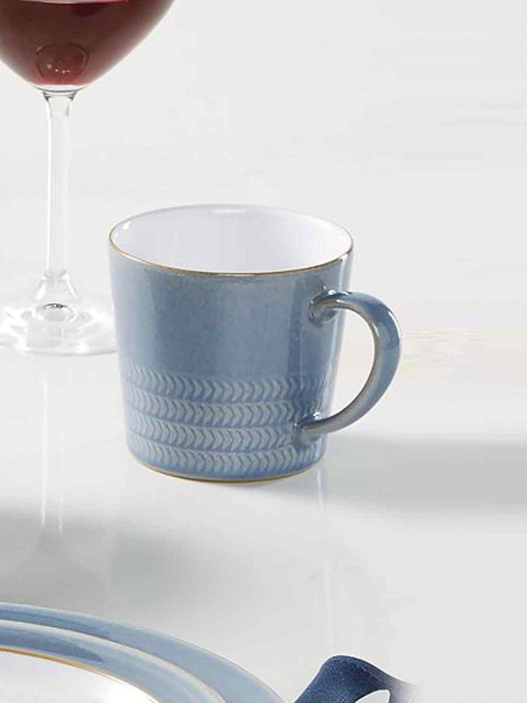 Denby Blue & Cream-Coloured Handcrafted Denim Textured Ceramic Glossy Mug Price in India