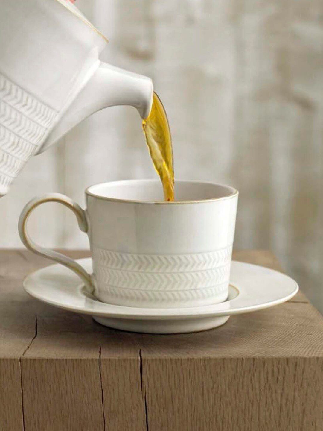 Denby White & Grey Handcrafted Textured Ceramic Glossy Cup Price in India