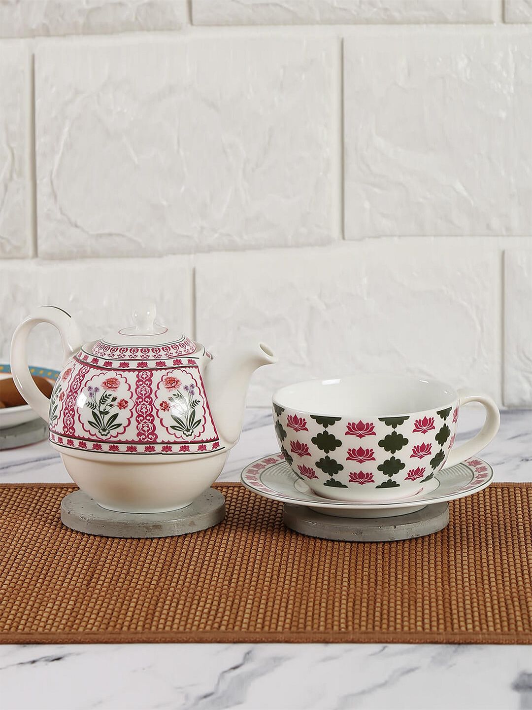 India Circus Ethnic Motifs Printed Ceramic Tea Set For One Price in India
