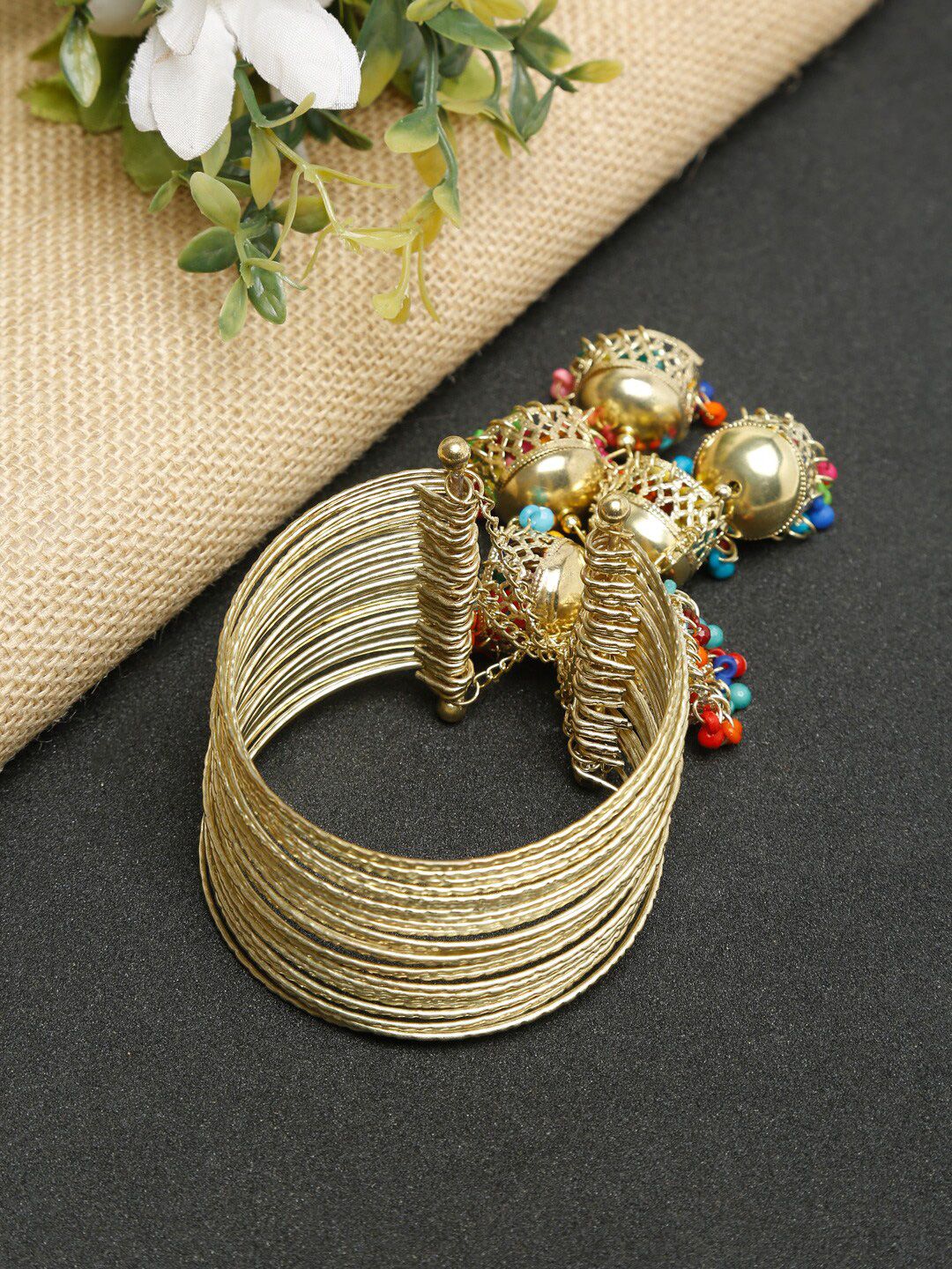 NEUDIS Women Gold-Toned & Blue Gold-Plated Ethnic Antique Bangle-Style Bracelet Price in India
