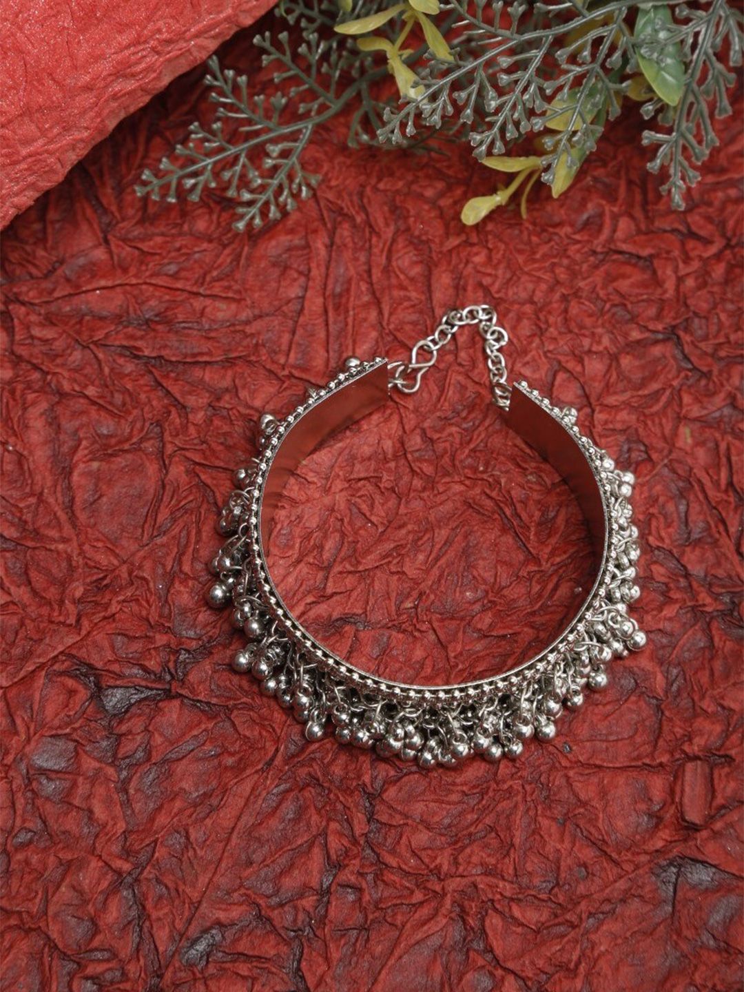 NEUDIS Women Silver-Toned Oxidised Tribal Ghungroo Silver-Plated Bangle-Style Bracelet Price in India