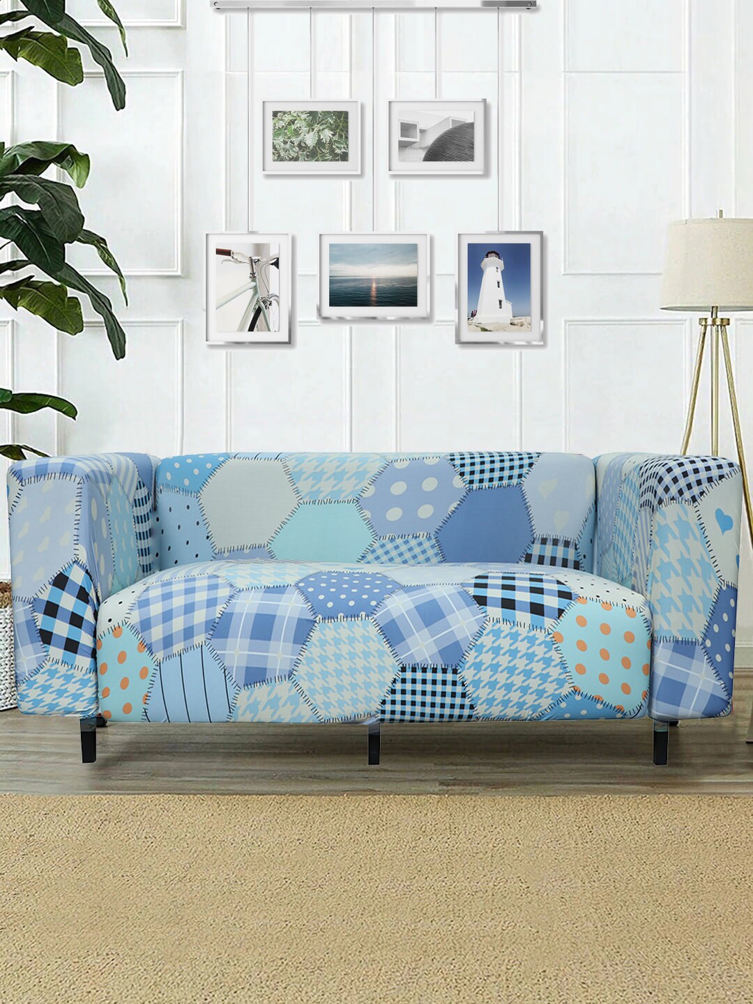 HOUSE OF QUIRK Blue Printed Sofa Cover Price in India
