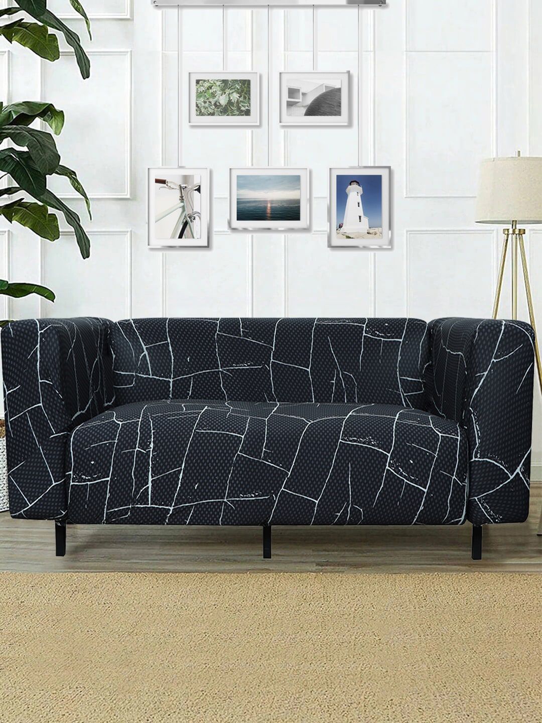 HOUSE OF QUIRK Black Printed Sofa Cover Price in India