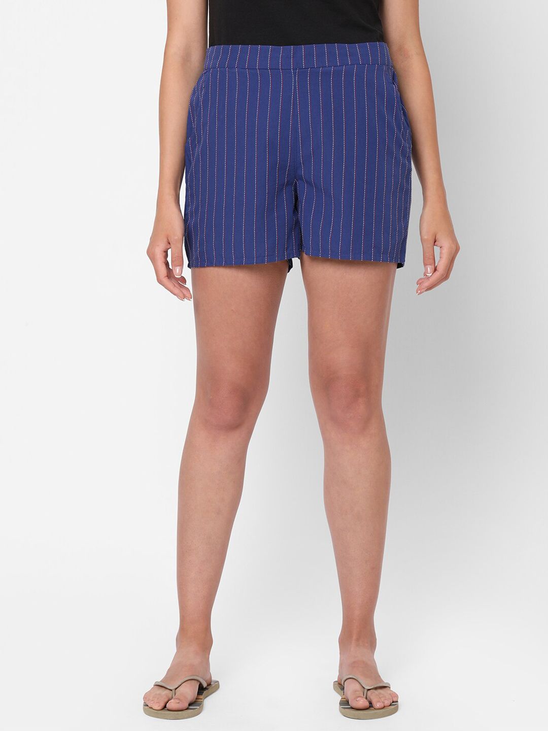 Mystere Paris Women Navy Blue Striped Lounge Shorts Price in India