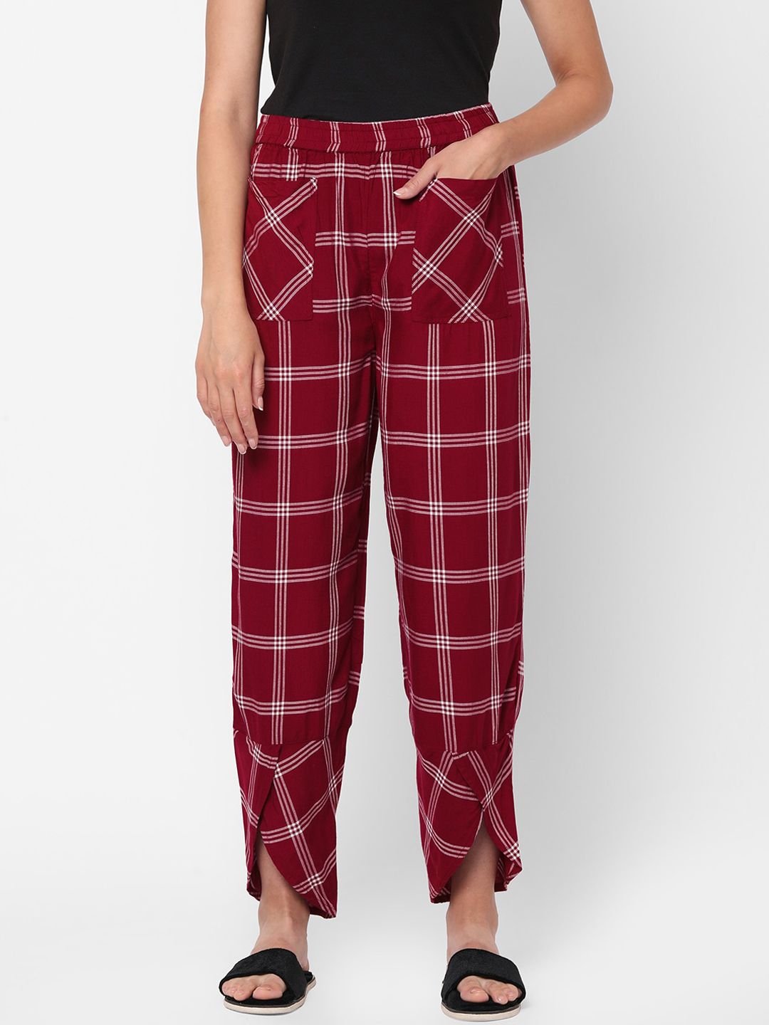 Mystere Paris Women Red Checked Lounge Pants Price in India