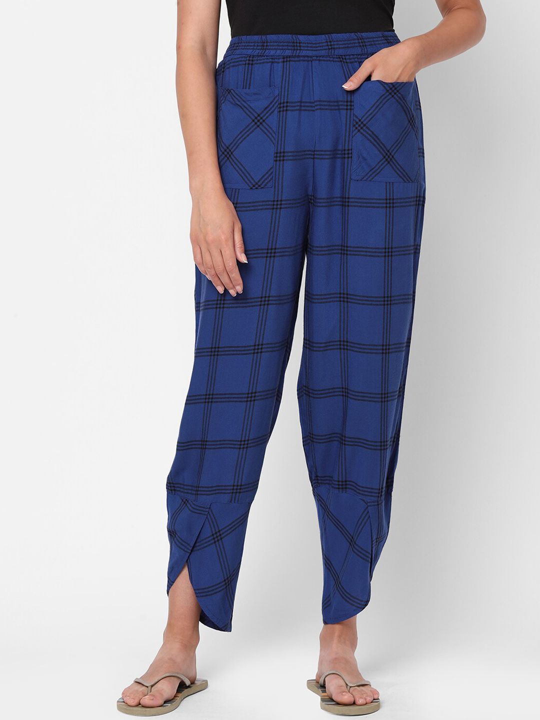 Mystere Paris Women Blue Checked Lounge Pants Price in India