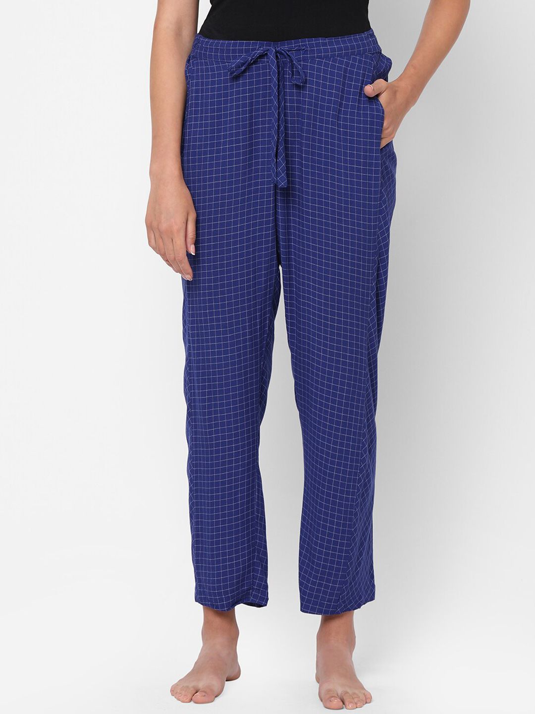 Mystere Paris Women Blue Checked Lounge Pants Price in India