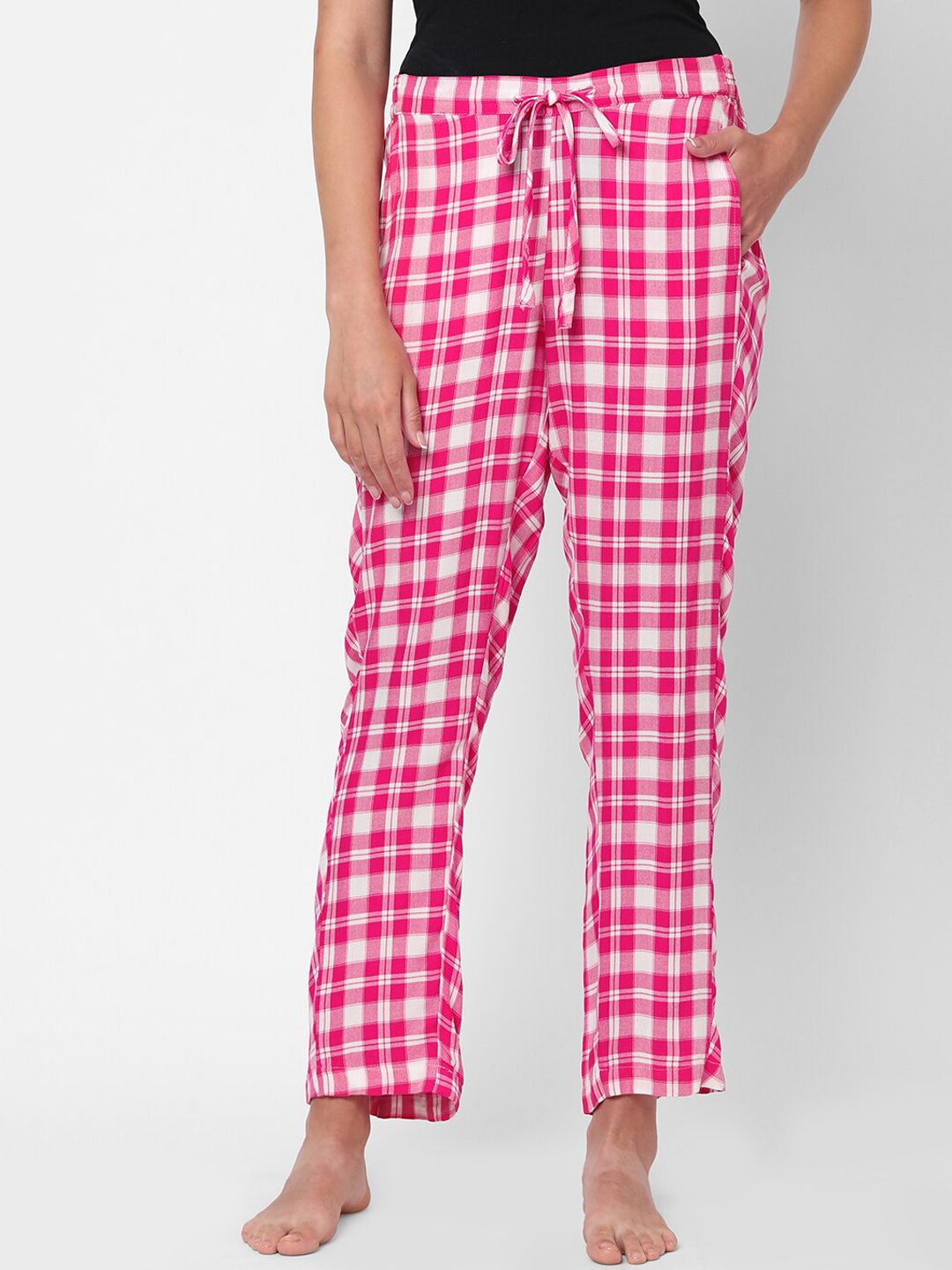 Mystere Paris Pink & White Checked  Lounge Pant Price in India