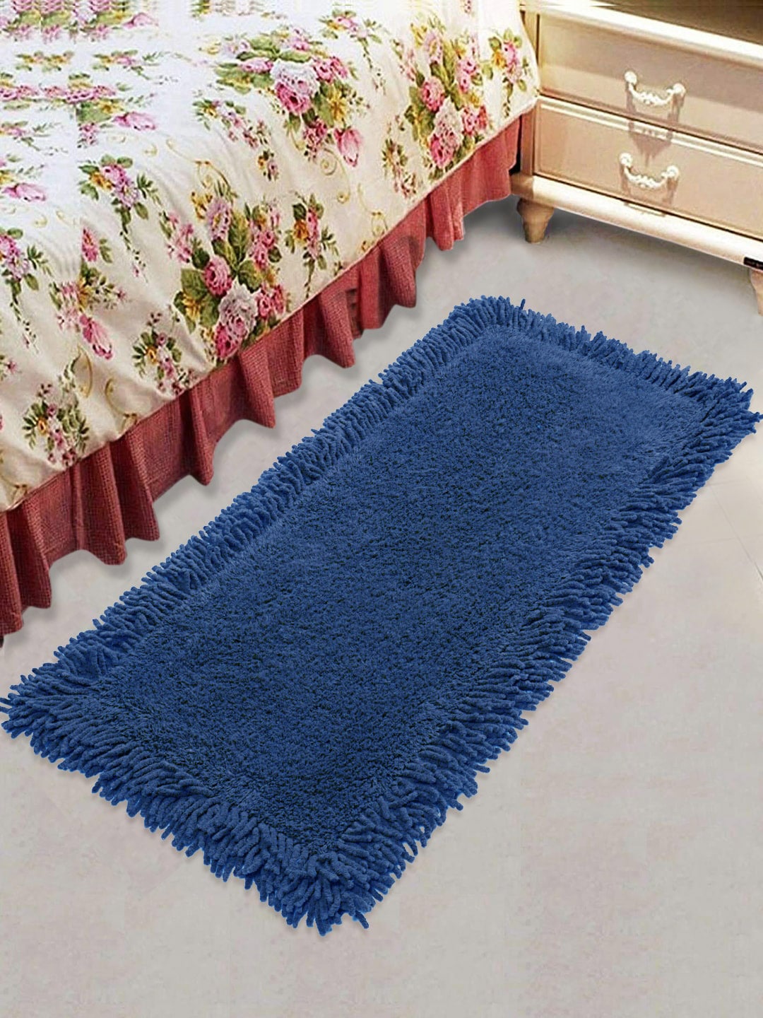 Saral Home Blue 1300 GSM Cotton Shaggy Mat Price in India