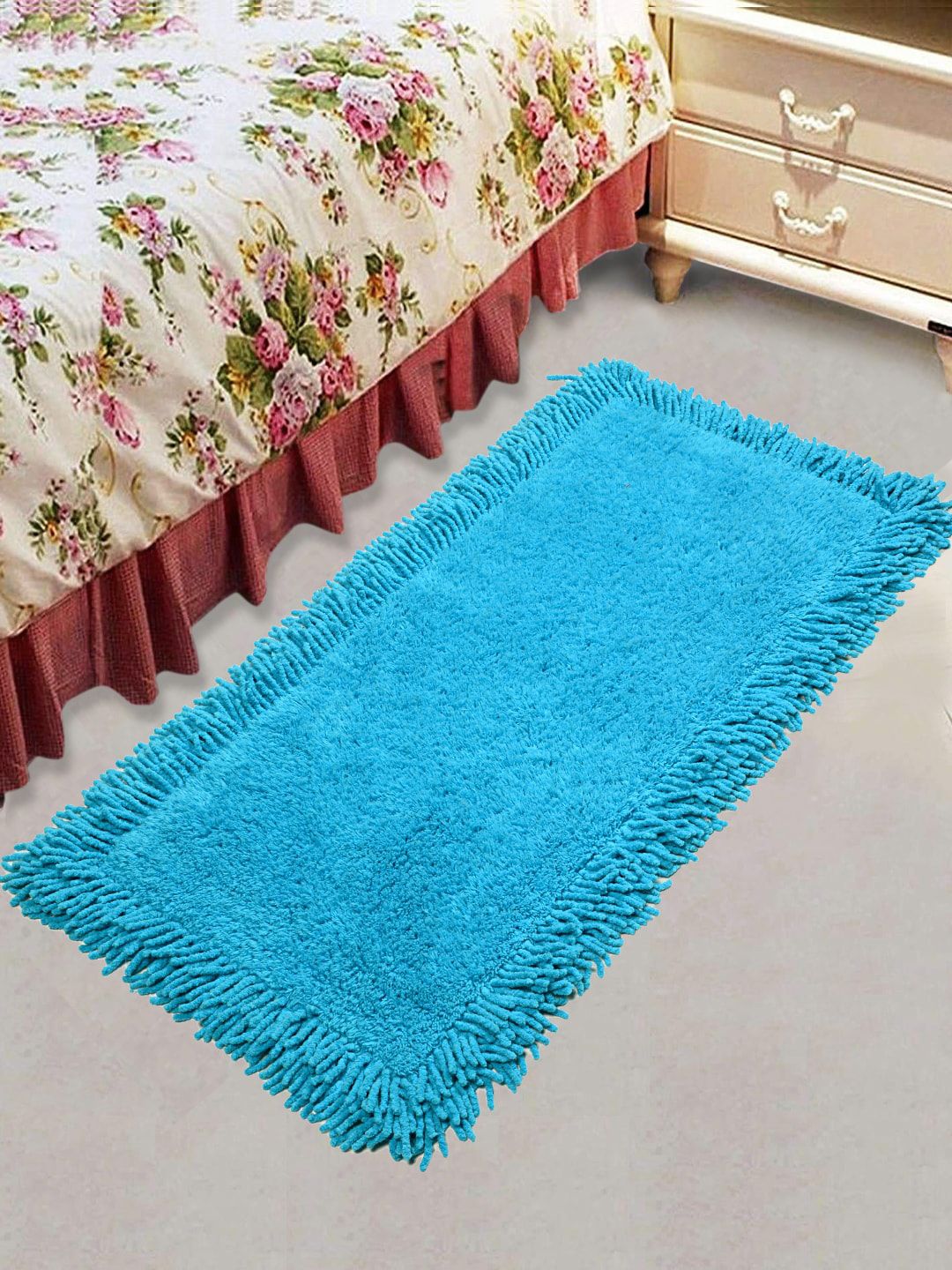Saral Home Turquoise Blue Solid Shaggy Floor Runner Price in India