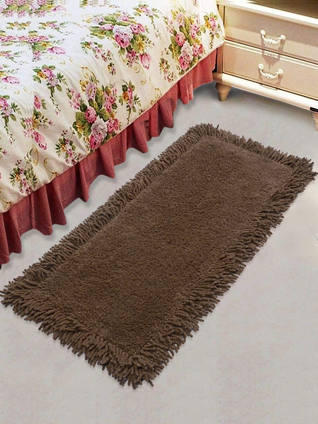 Saral Home Brown Solid Cotton Shaggy Floor Runner Price in India