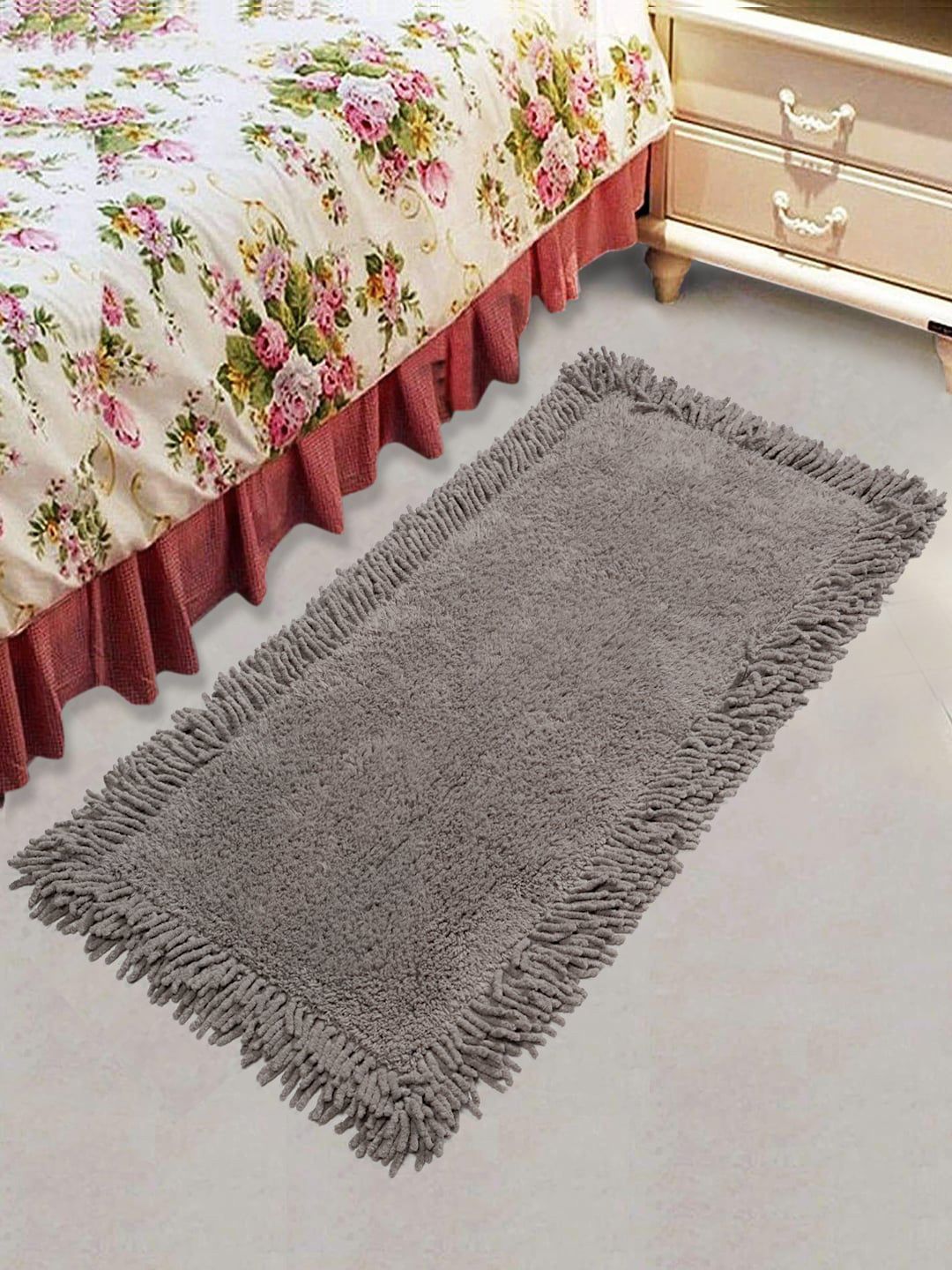 Saral Home Grey Cotton Shaggy Runner Price in India