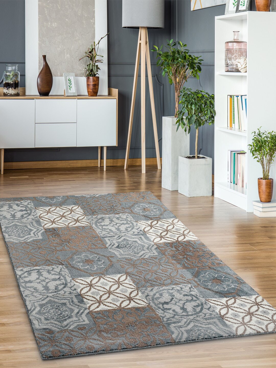 Saral Home Blue Self Design Cotton Carpet Price in India