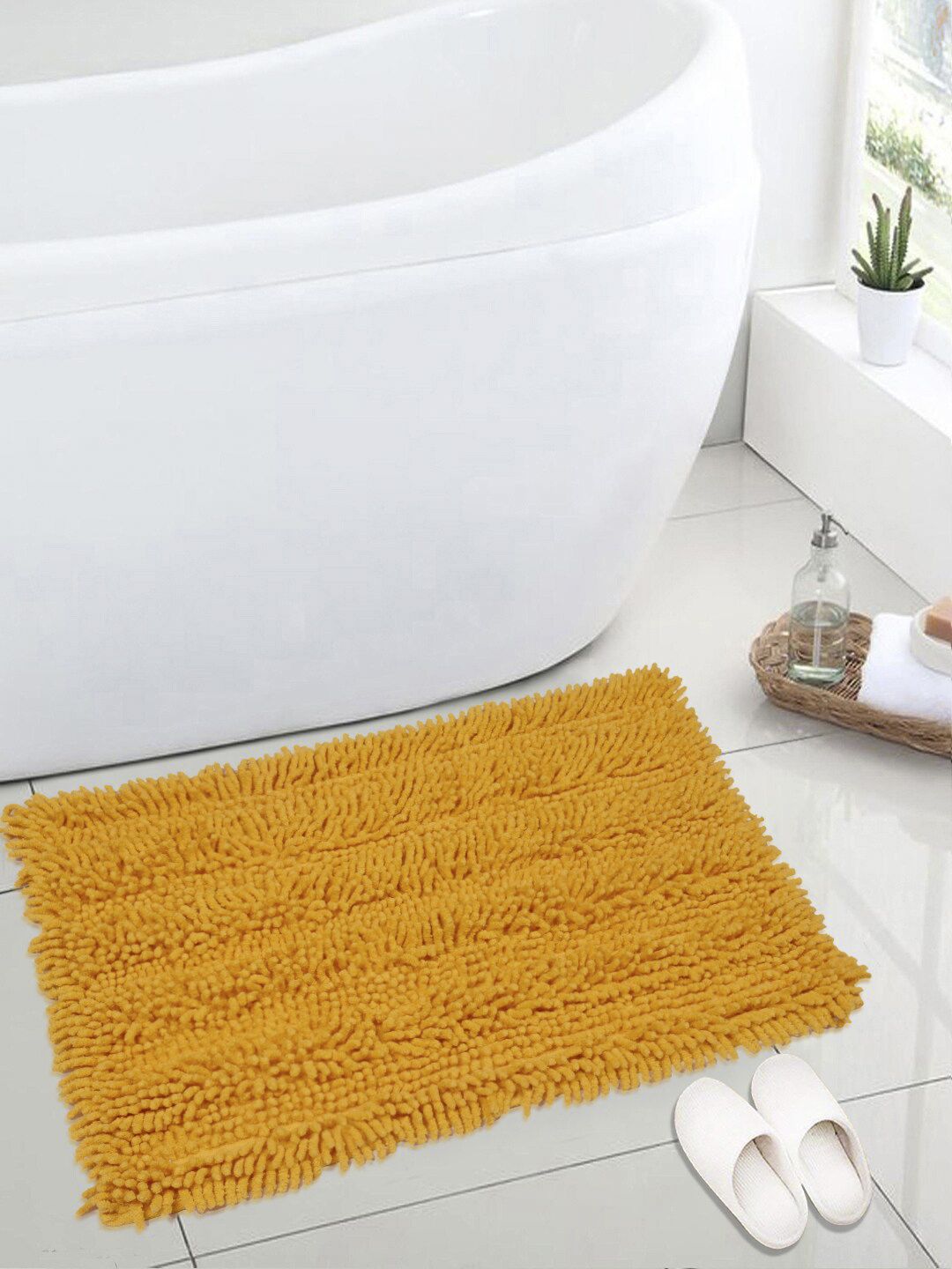 Saral Home Yellow 1666 GSM Cotton Shaggy Mat Price in India