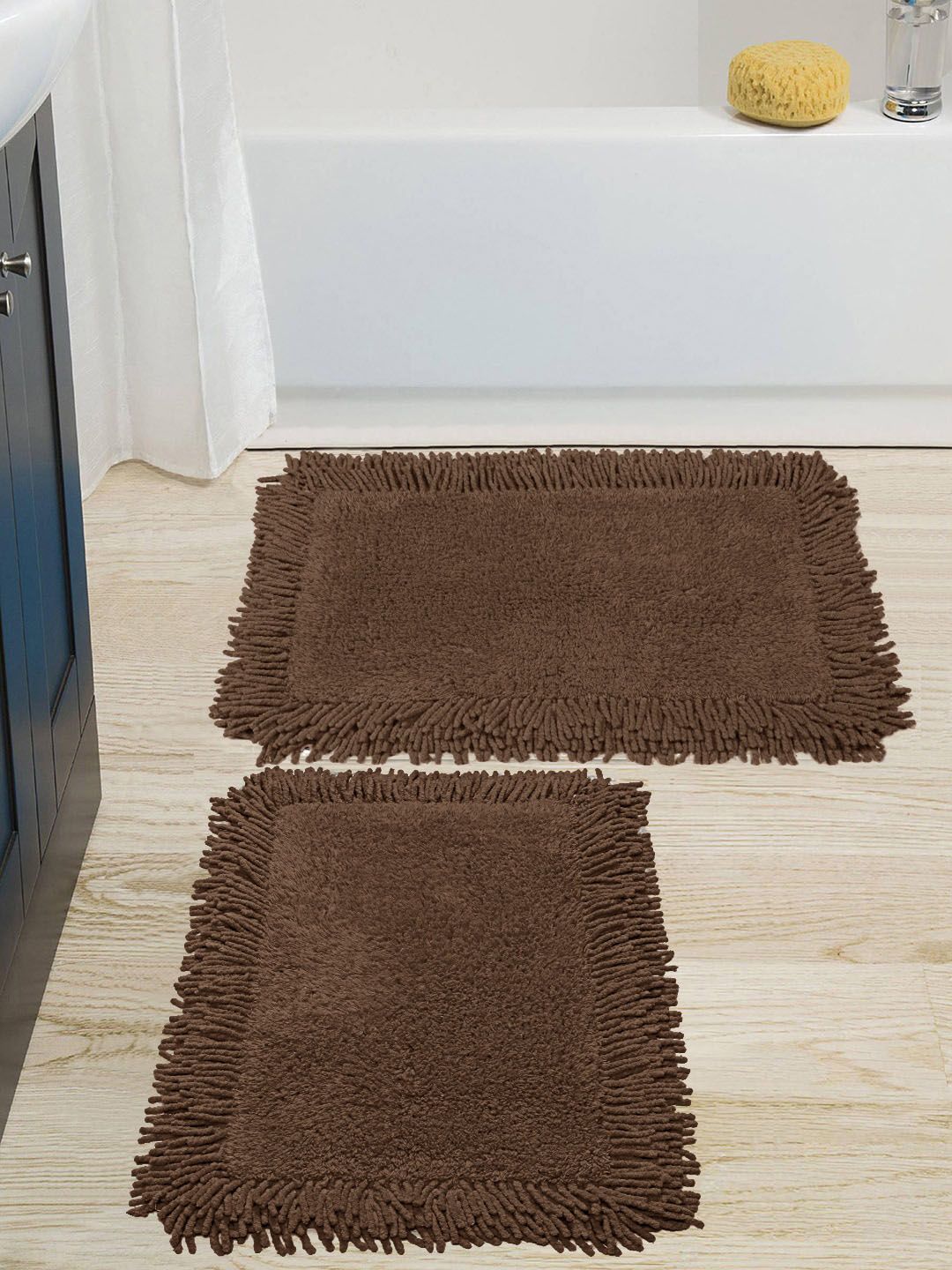 Saral Home Set Of 2 Brown Cotton 1666 GSM Shaggy Mat Price in India