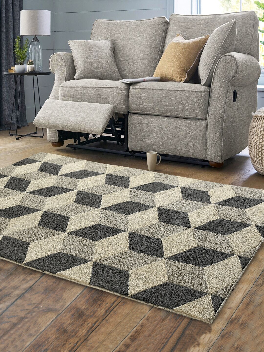 Saral Home Grey & Beige Geometric Cotton Carpet Price in India