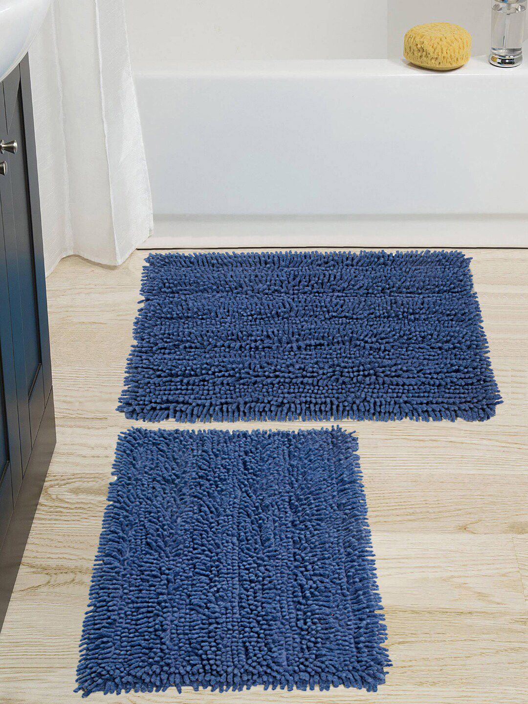 Saral Home Set Of 2 Blue Cotton 1666 GSM Shaggy Mat Price in India