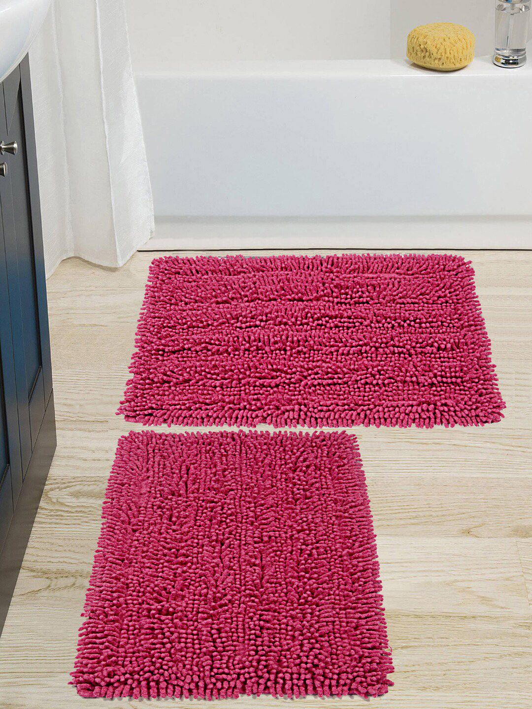 Saral Home Set Of 2 Pink Cotton 1666 GSM Shaggy Mat Price in India