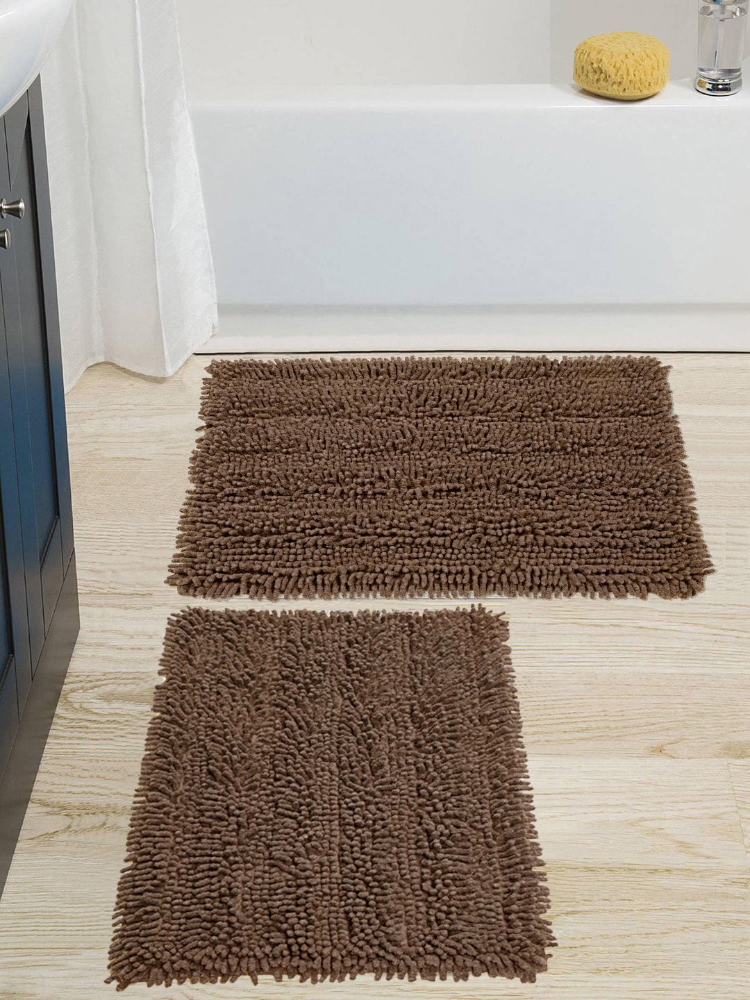 Saral Home Brown Set of 2 1666 GSM Cotton Shaggy Mat Price in India
