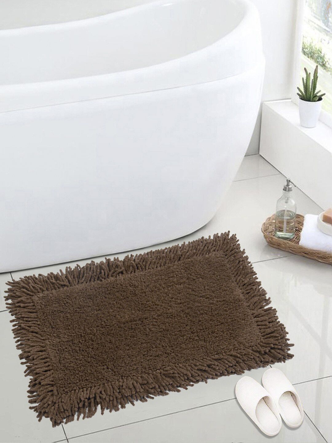 Saral Home Brown 1666 GSM Cotton Shaggy Mat Price in India