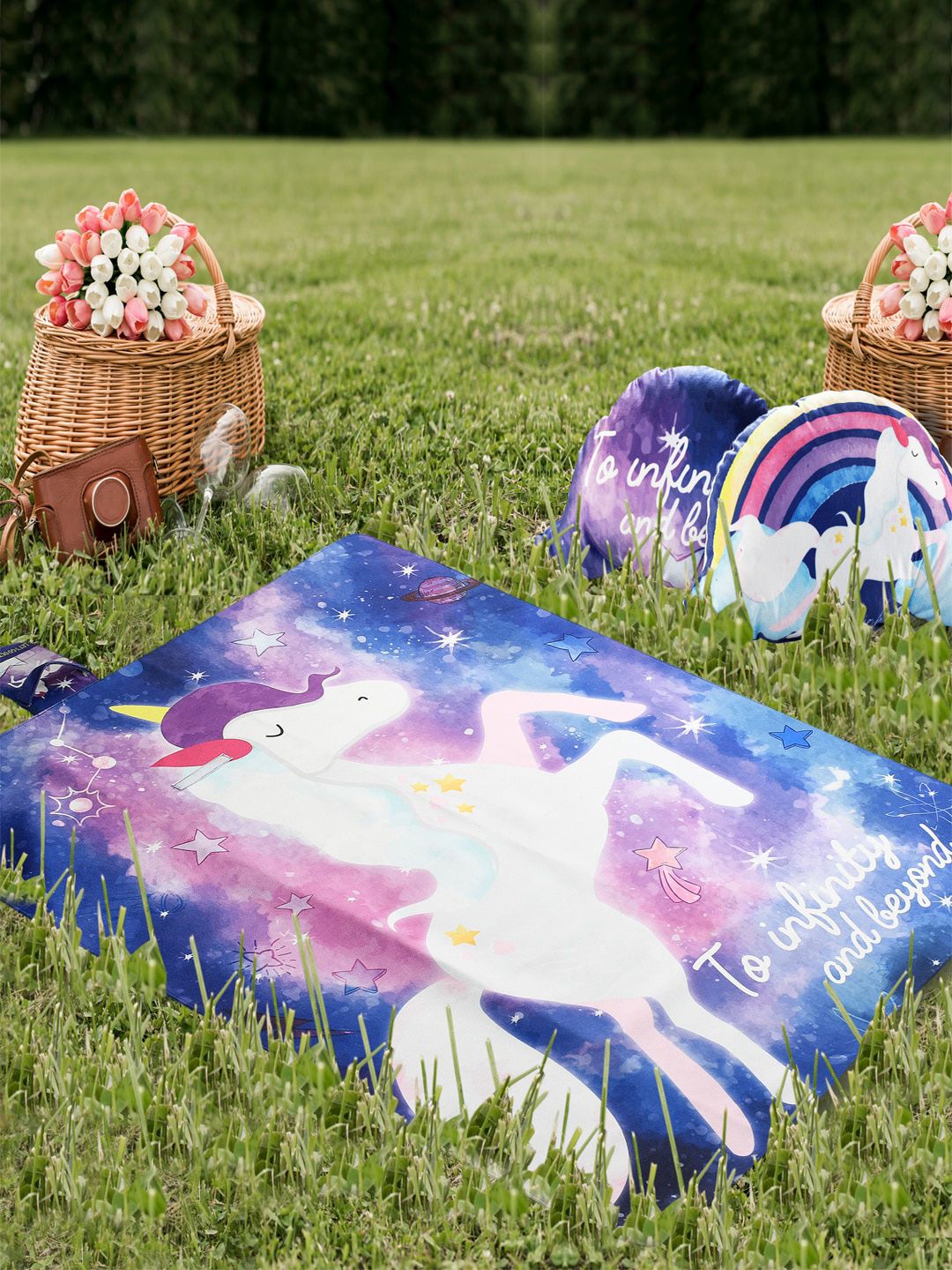 Saral Home Blue & Pink Unicorn Printed Microfiber Picnic Mat Price in India