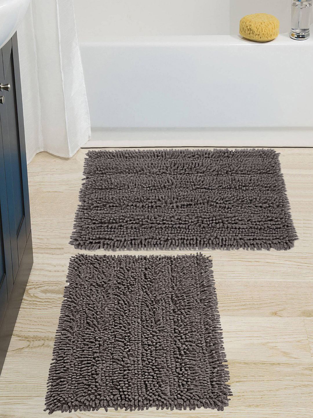 Saral Home Grey Set of 2 1666 GSM Cotton Shaggy Mat Price in India
