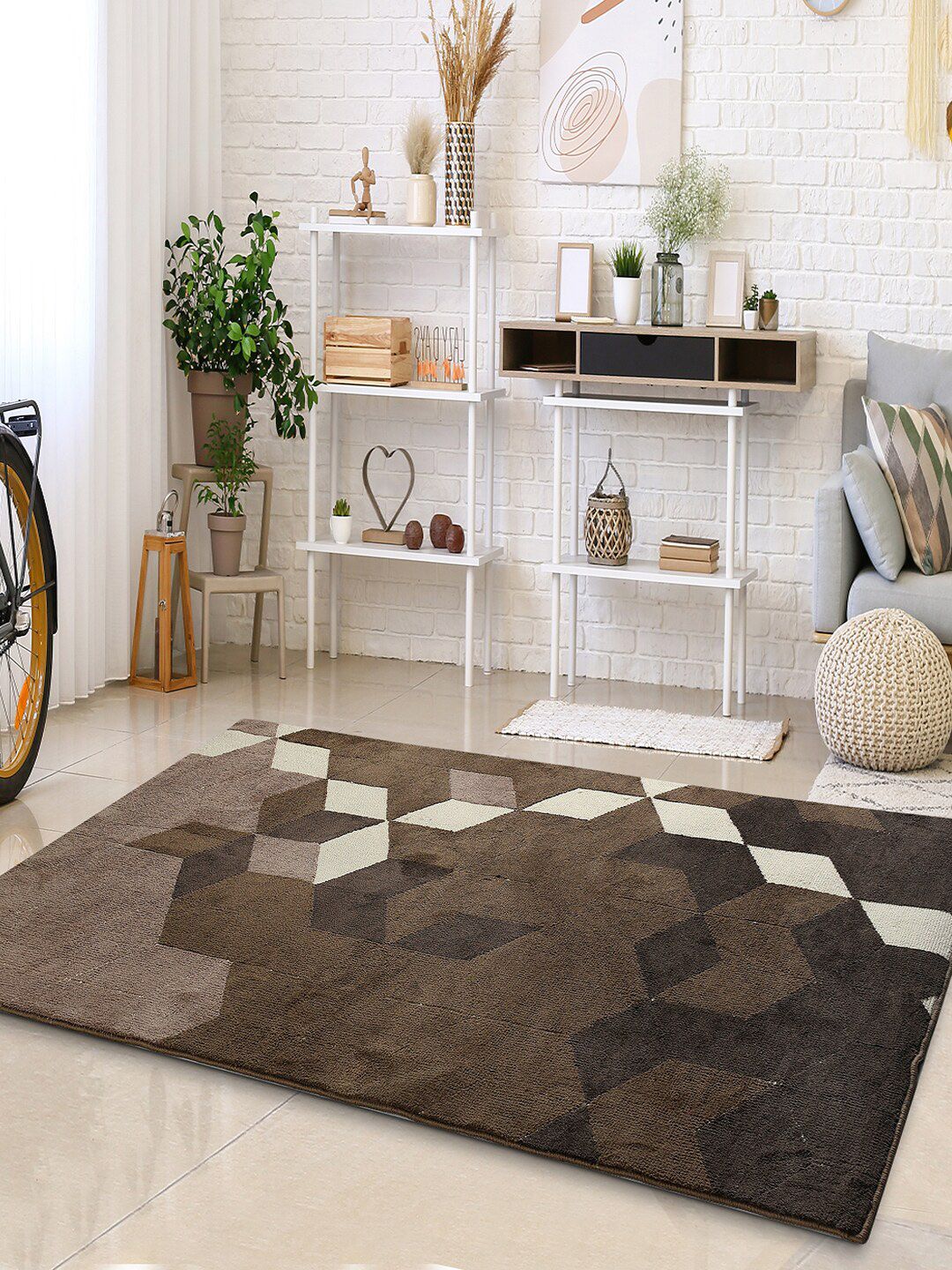 Saral Home Brown & Beige Geometric Carpet Price in India