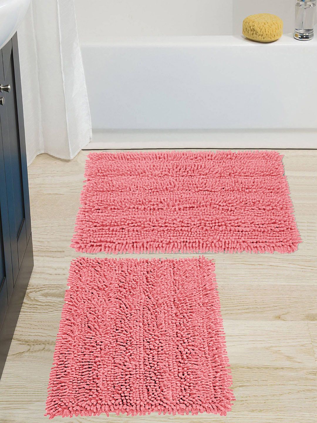 Saral Home Pink Set of 2 1666 GSM Cotton Shaggy Mat Price in India