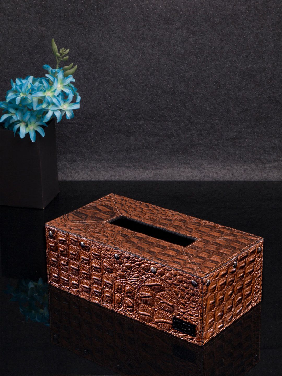 IMUR Brown Textured Genuine Leather Tissue Box Price in India