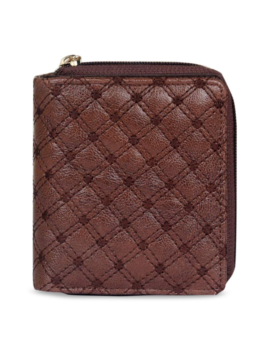 THE CLOWNFISH Women Brown Geometric Textured Synthetic Zip Around Wallet Price in India