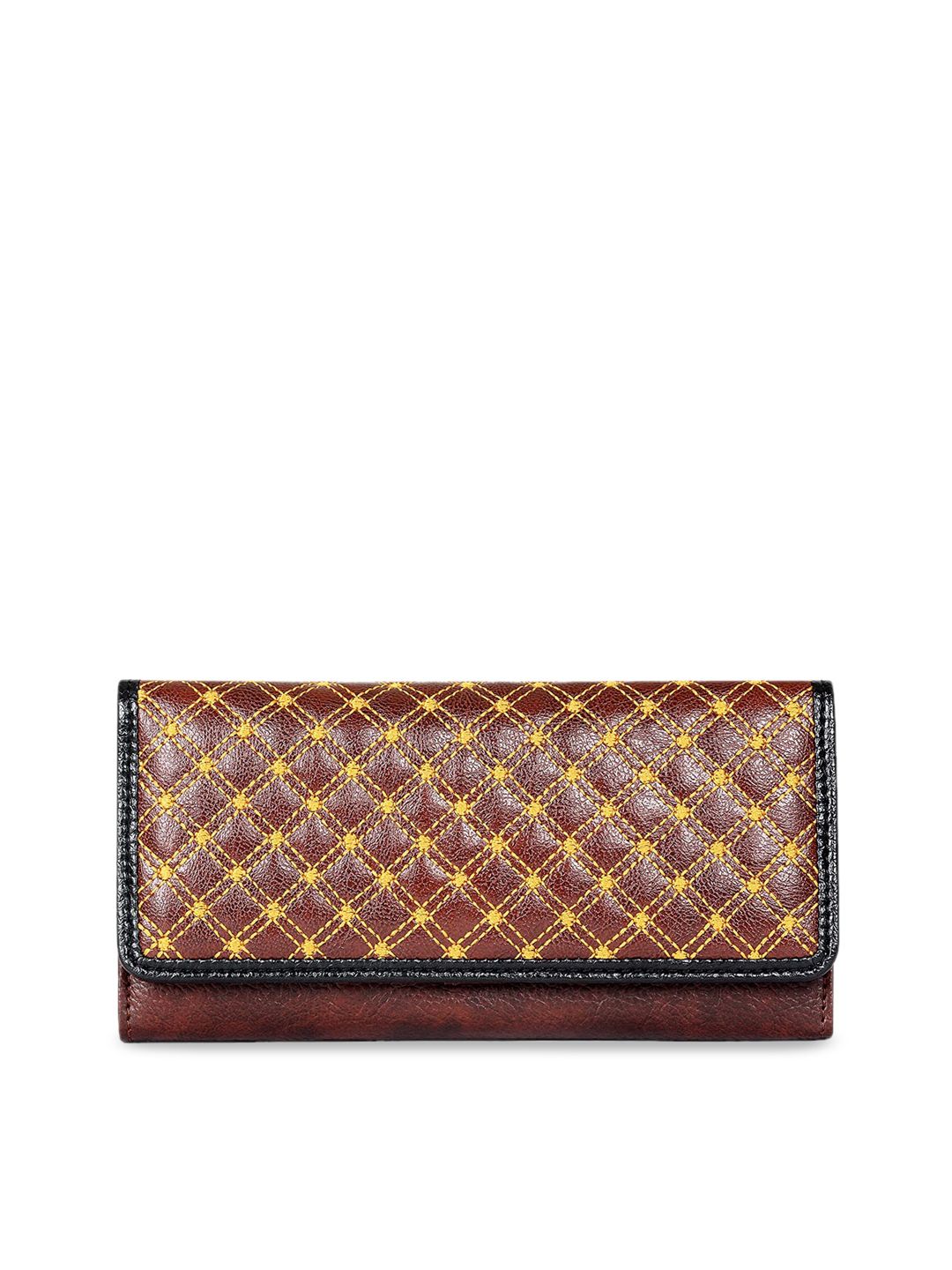 THE CLOWNFISH Brown & Yellow Quilted Synthetic Two Fold Wallet Price in India