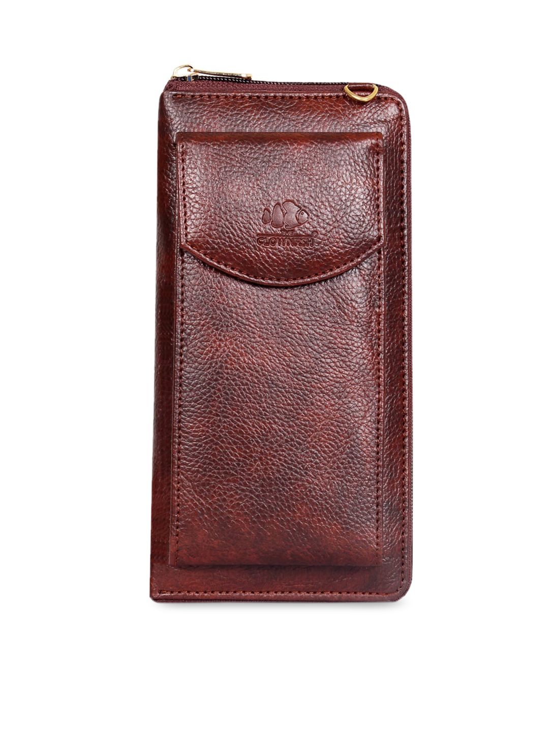 THE CLOWNFISH Brown Solid Synthetic Zip Around Wallet Price in India