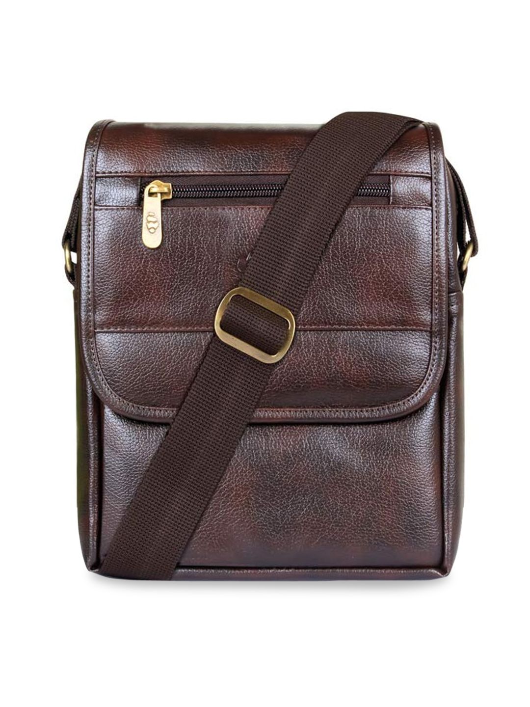 THE CLOWNFISH Brown Leather Structured Sling Bag Price in India