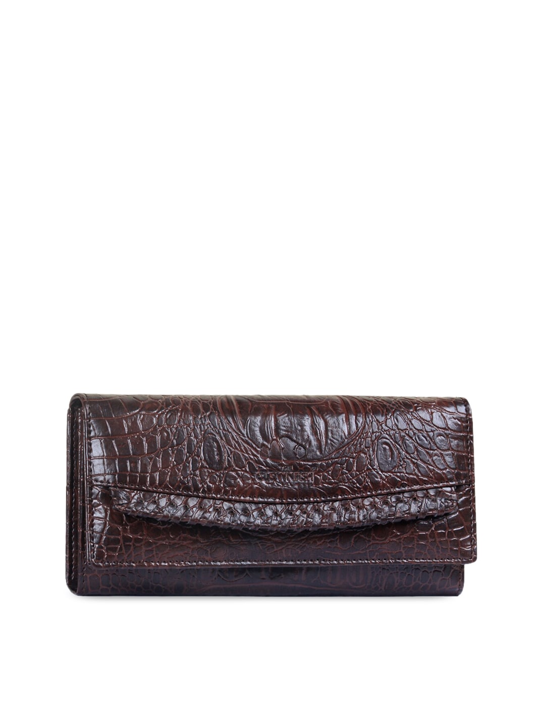 THE CLOWNFISH Women Coffee Brown Textured Leather Envelope Price in India