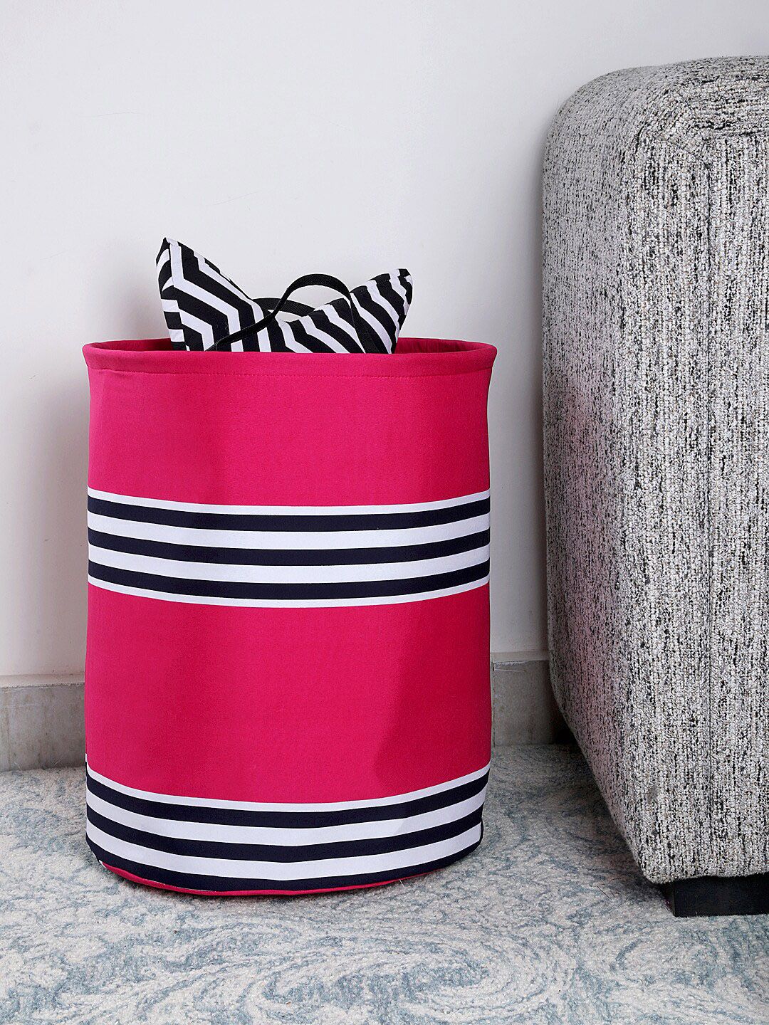 My Gift Booth Pink & White Striped Storage Hamper Price in India