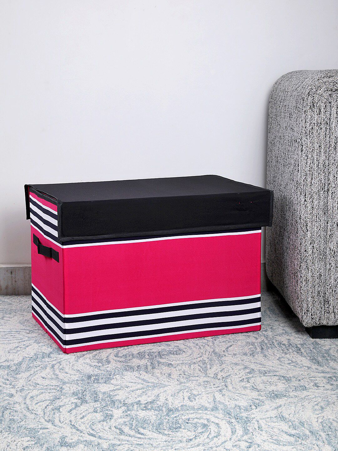 My Gift Booth Pink & Black Striped Storage Box With Lid Price in India