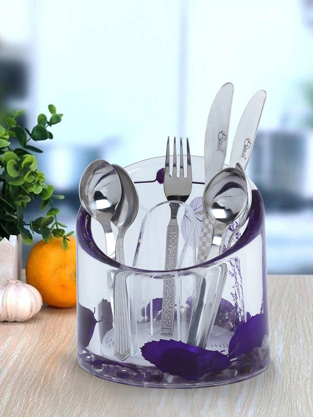 Obsessions Purple & Transparent Printed Cutlery Holder Price in India