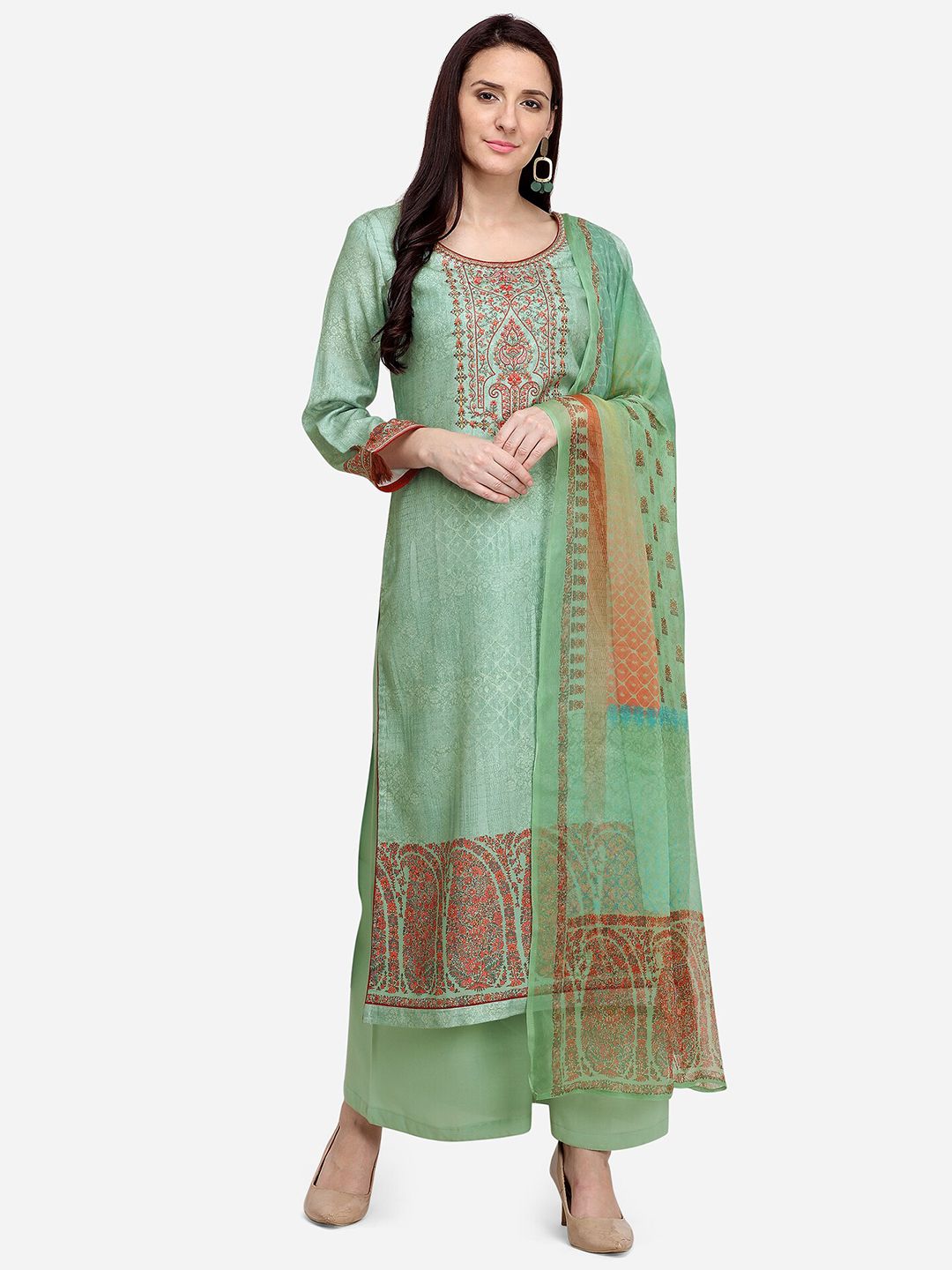Stylee LIFESTYLE Green Embroidered Unstitched Dress Material Price in India