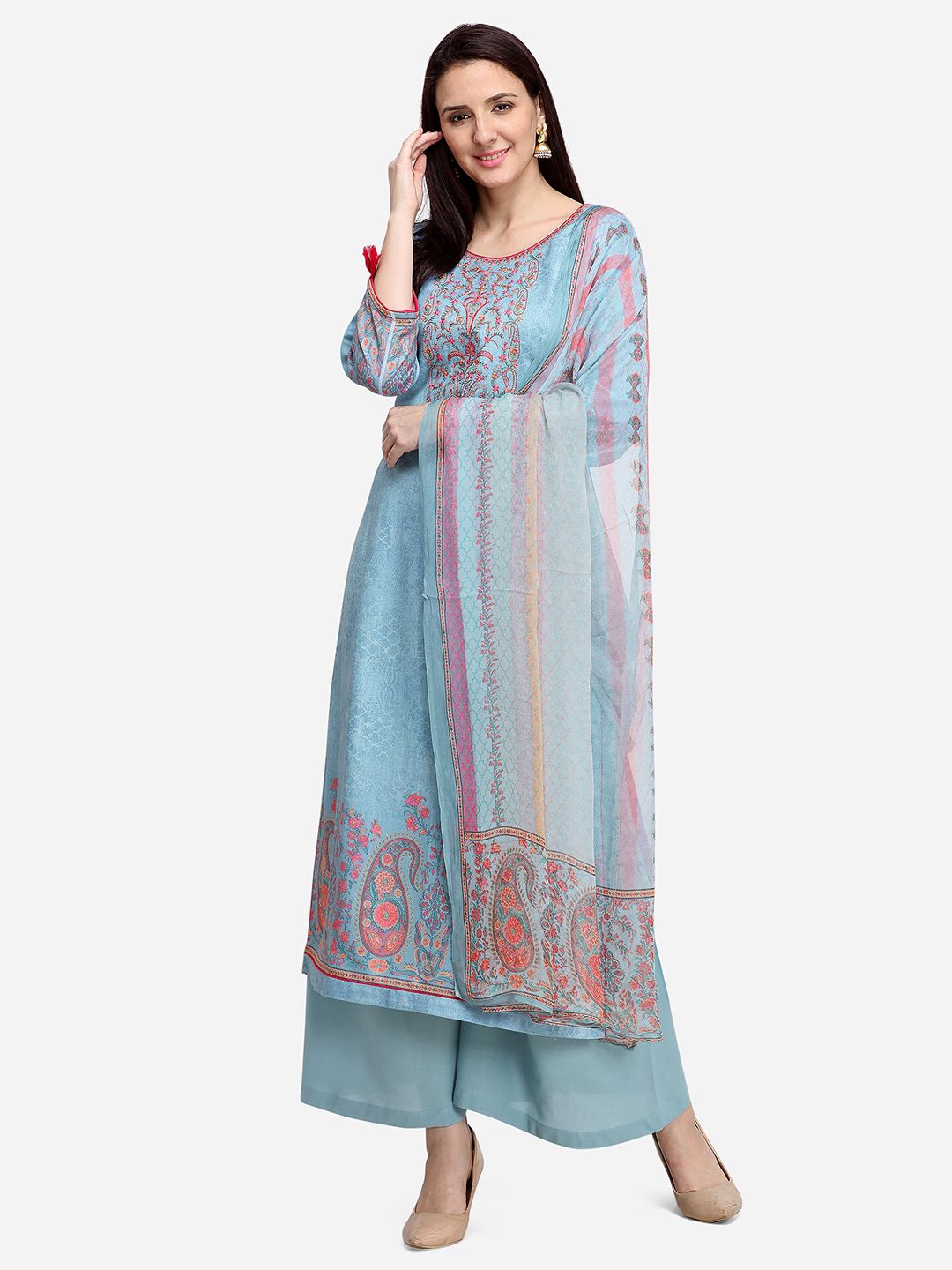 Stylee LIFESTYLE Turquoise Blue Embroidered Unstitched Dress Material Price in India