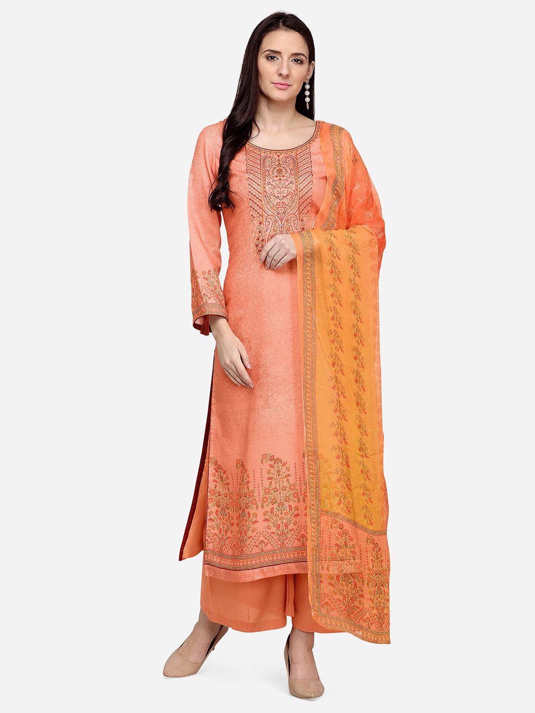 Stylee LIFESTYLE Peach-Coloured Embroidered Unstitched Dress Material Price in India