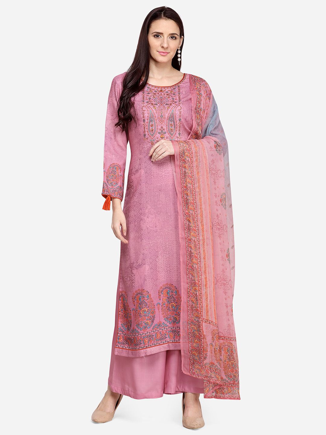 Stylee LIFESTYLE Pink Embroidered Unstitched Dress Material Price in India