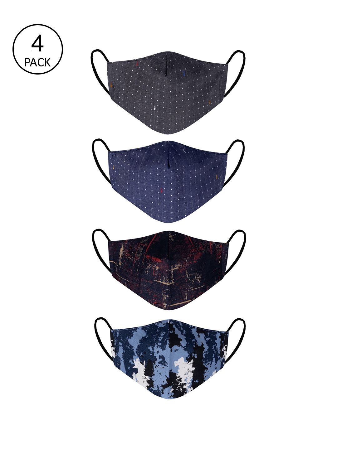 VEA Pack of 4 Black & Blue Soft Cotton 5 Layered Filtration Face Mask Price in India