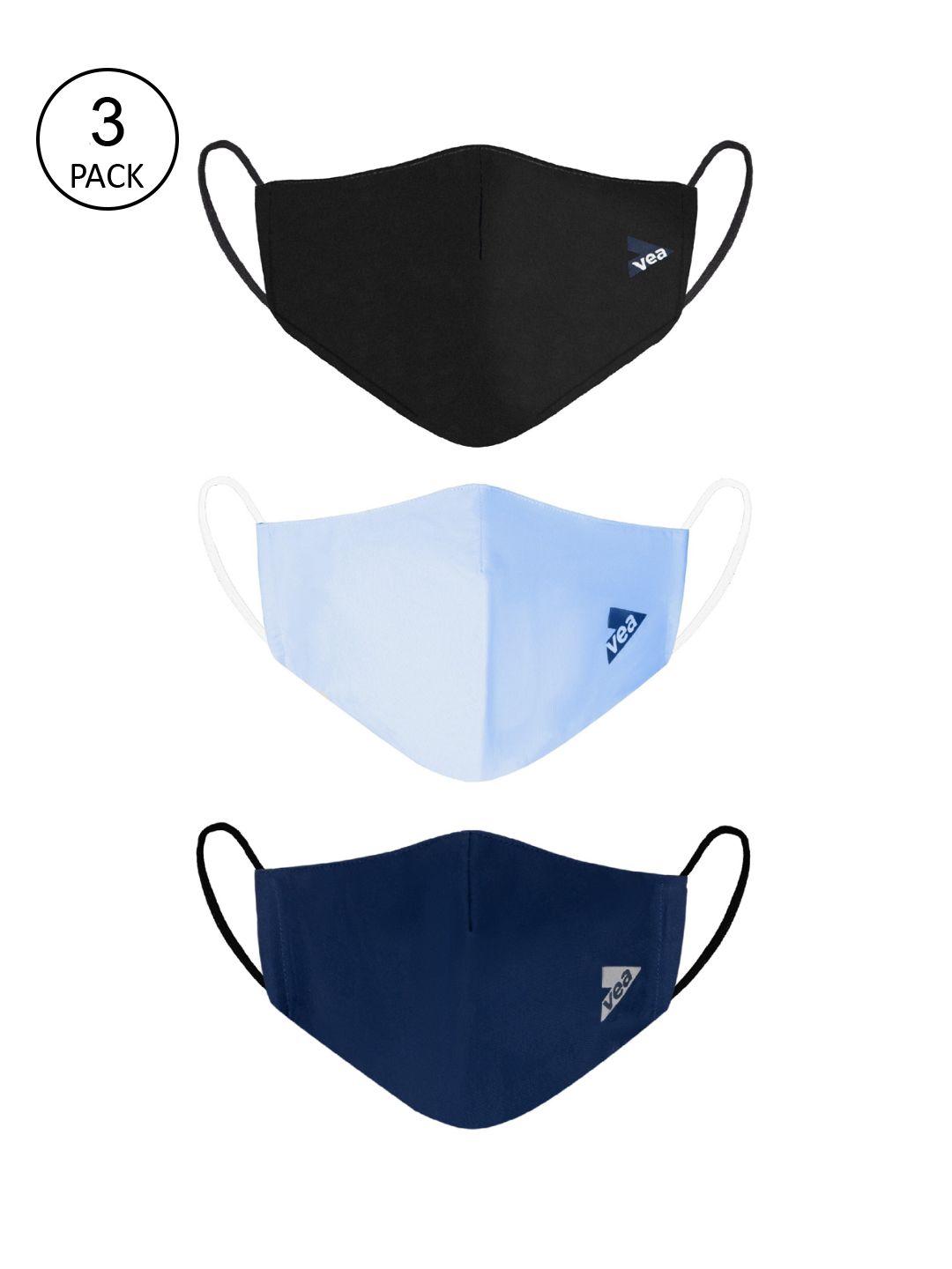 VEA Pack of 3 Black & Blue Soft Cotton 5 Layered Filtration Face Mask Price in India