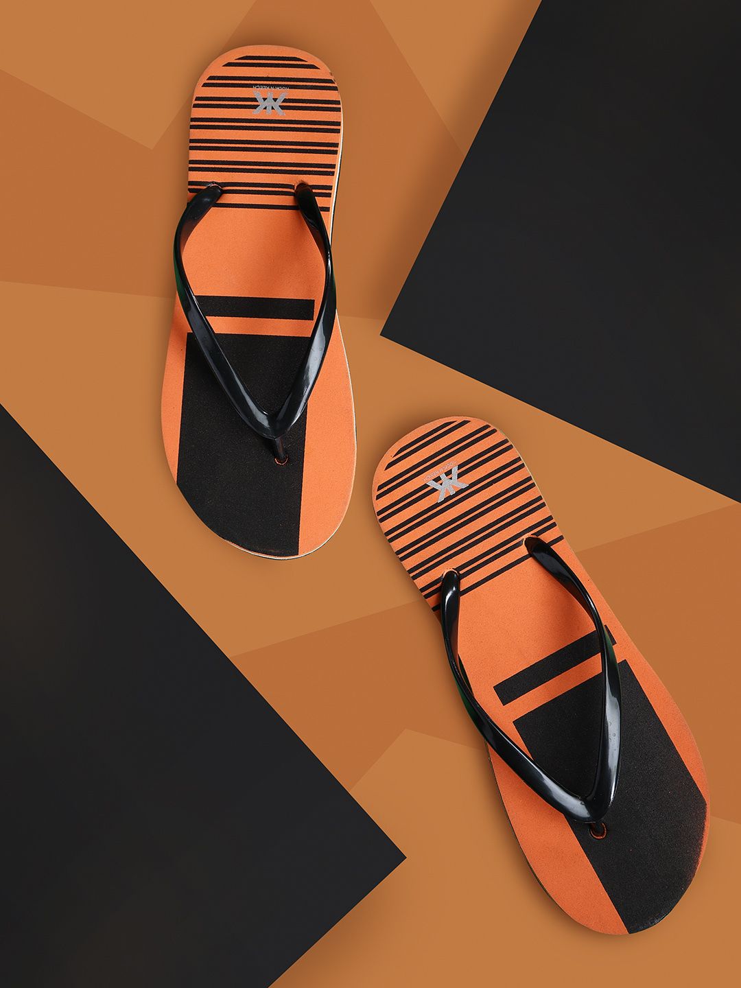 Kook N Keech Women Black & Orange Striped Thong Flip-Flops Price in India
