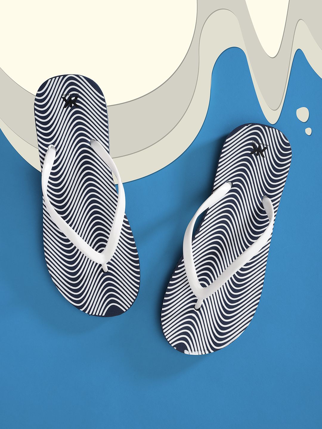 Kook N Keech Women White & Navy Blue Printed Thong Flip-Flops Price in India